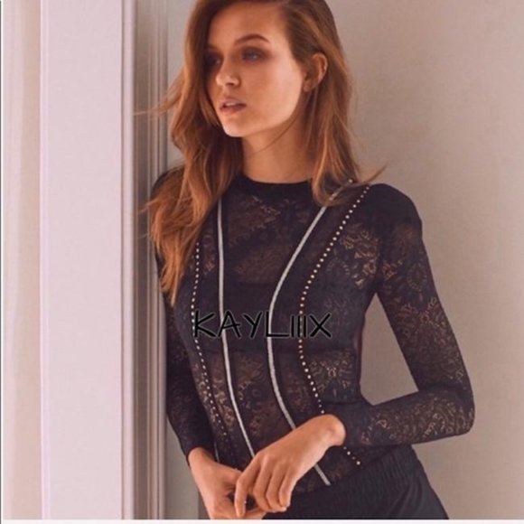 NEW Embellished Lace Mesh Bodysuit Teddy Shirt Top - Picture 8 of 8